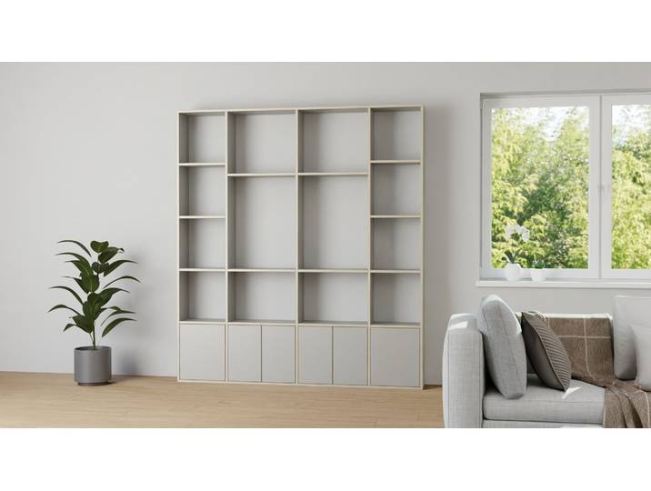 Regal in Multiplex-Optik – Weiß/Grau/Schwarz Premium Dekore Grau Multiplex Kante
