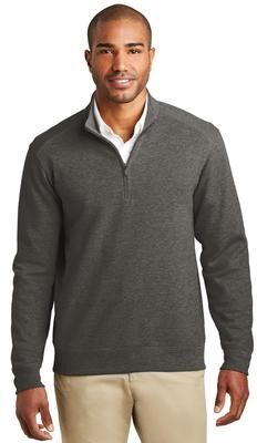 Port Authority K807 Interlock 1/4-Zip in Charcoal Heather/Medium Heather Grey size XS   Cotton Polyester