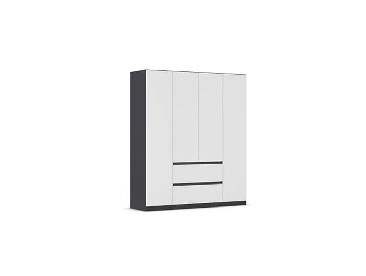 Rauch Möbel Mainz Armoire à portes pivotantes Blanc/gris métallisé\, noir\, 4 portes avec 2 tiroirs\, avec kit d'accessoires Basic 3 étagères\, 3 tringles à vêtements\, sans poignées\, l x h x p 181 x 210 x