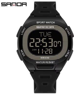 Inspired Finds SANDA 2195 Luxury Military Digital Sports Watch With LED Display And Dual Time all Black