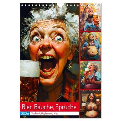Bier, Bäuche, Sprüche. Spaß mit Hopfen und Malz (Wandkalender 2026 DIN A4 hoch), CALVENDO Monatskalender