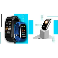 Giewont Smartarmband GW200-7, Schwarz, zusätzlich blaues Armband (20 mm, ohne SIM), Smartwatch