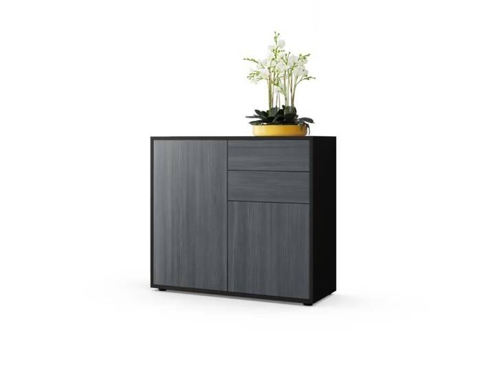 Vladon Commode Buffet Ben Corps en Noir mat - Façades en Avola-Anthracite