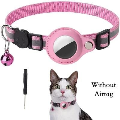Inspire Select Reflective AirTag Cat Collar With Protective Holder & Bell Adjustable Anti Lost GPS Tracking Collar For Cats pink No Airtag