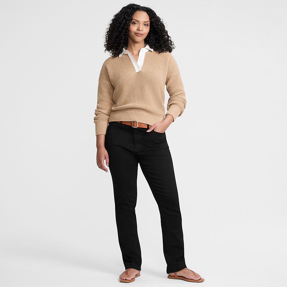 Unifarbene Straight Fit Jeans Mid Waist, Damen, size: regular, Schwarz, Elasthan/Baumwoll-Mischung/Polyester-Mischung, by Lands' End