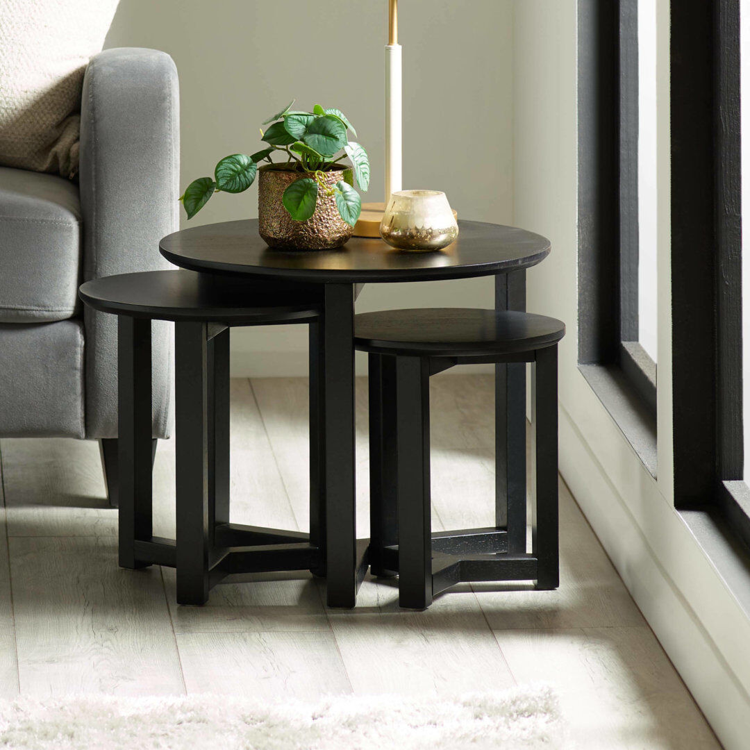 Marlow Home Co. Analin Trestle Nesting Tables Black 42cm H X 50cm W X 50cm D