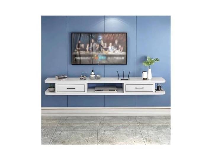zhangrui1888 Schwimmender TV-Ständer Schwebendes TV-Gerät, schwebende Regale mit 2 Türen for das Wohnzimmer TV-Konsole(Weiß)