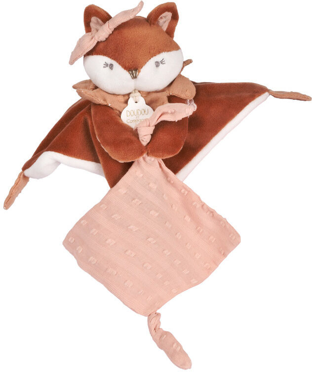 Doudou plat Renard Mina avec mouchoir attache-sucette 20 cm - Doudou et compagnie