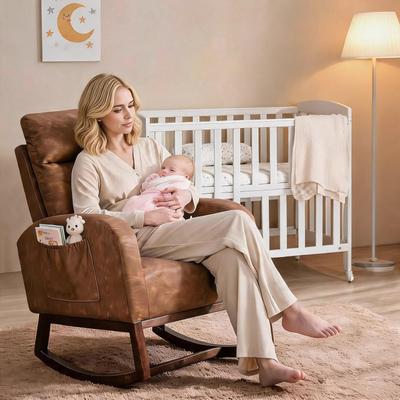 YUN Upholstered High Back Rocking Glider Chair, Padded Accent Armchair for Nursery, Bedroom and Living Room