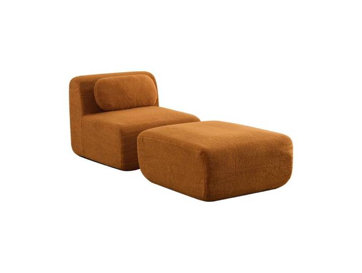 Fauteuil avec Pouf en Sherpa - Chauffeuse - Sans Montage - Mousse Haute Résilience - Caramel