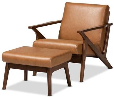 Baxton Studio Bianca Mid-Century Faux Leather Lounge chair and Ottoman Set(2pcs) - Walnut
