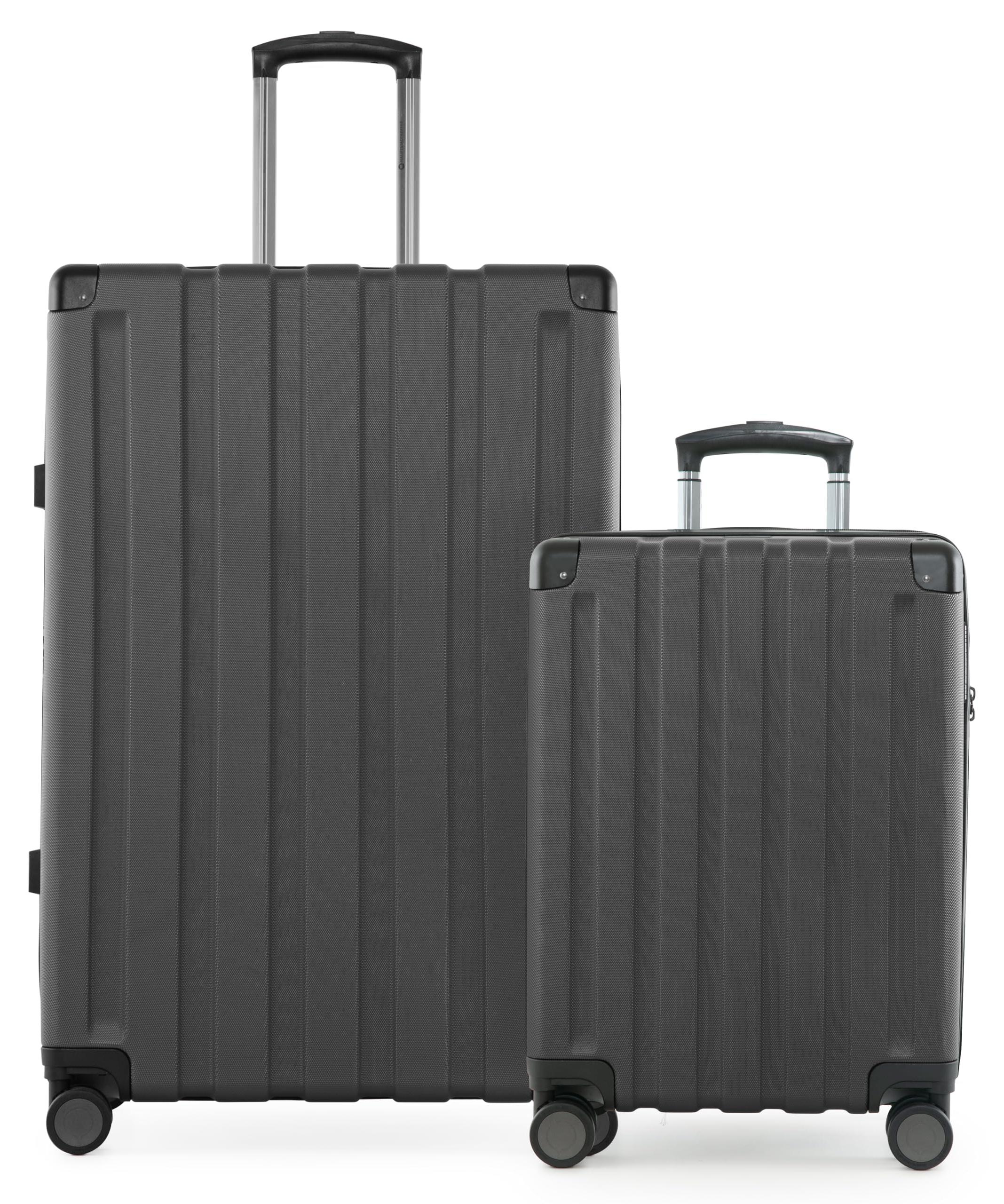 Koffer, Reisekoffer, Koffer-Set - Hartschalen-Trolleykoffer - 4 Rollen - Anthrazitgrau - Set in Größe S und L - TSA-Schloss
