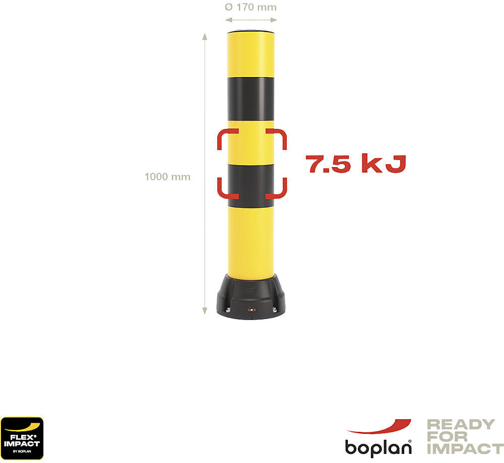 Rammschutz-Poller 170B, Höhe 1000 mm, gelb, 2 schwarze Streifen Boplan