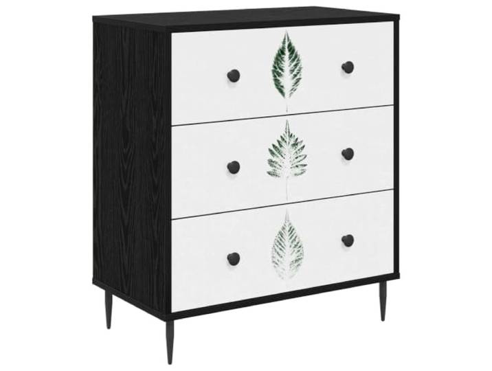 GKHPYURE HANAU Kommode 66 x 36,5 x 76 cm Eiche Schwarz 3 Schubladen Technisches Holz, grüner Blattdruck, lackierte Stahlgriffe, erhöhte Füße, Schlafzimmer, Wohnzimmer