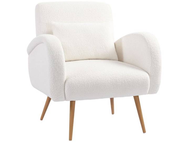 Fauteuil rembourré revêtement en laine fauteuil rembourré avec coussins de taille jambes en métal fauteuil de lecture crème