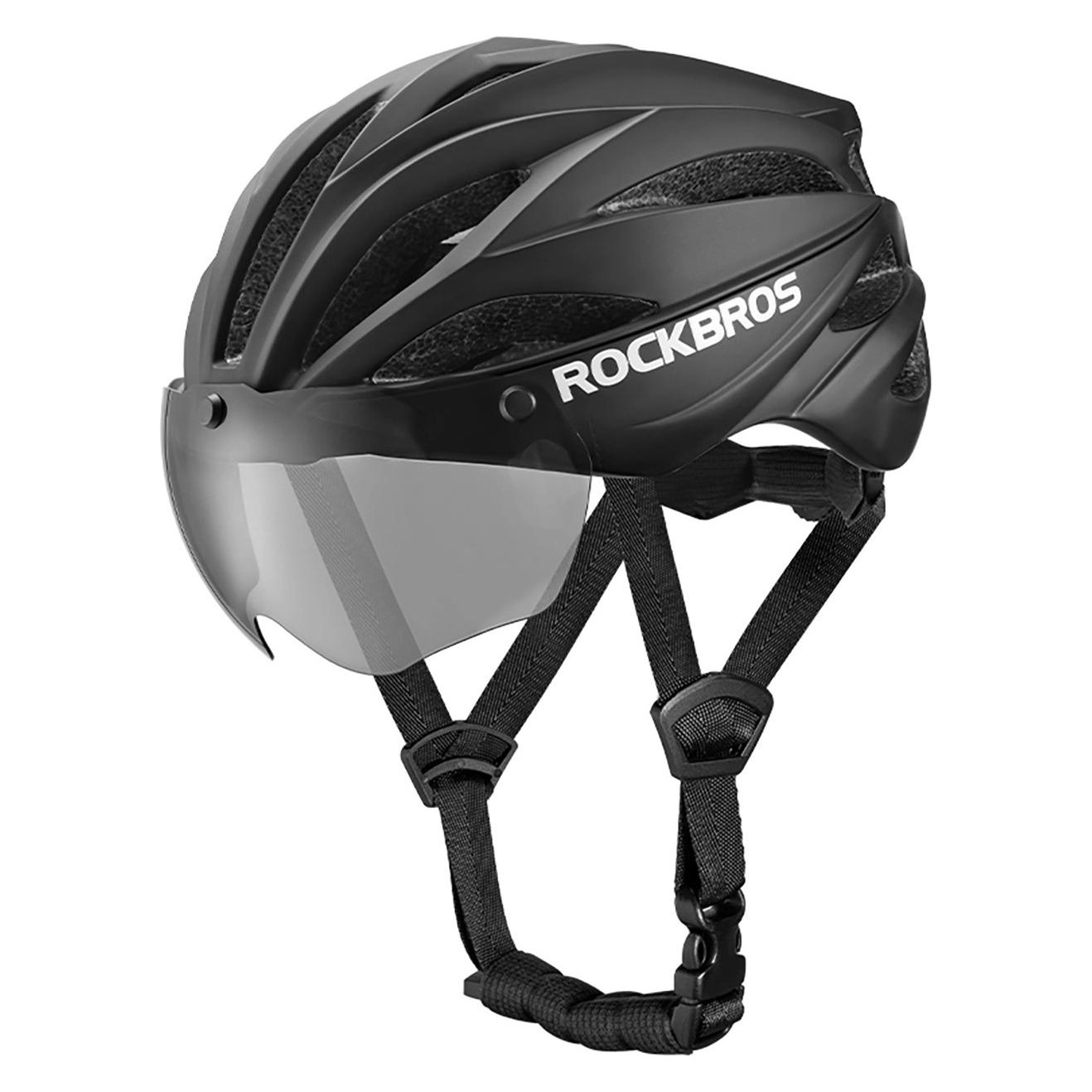 Rockbros Bike Helmet with Visor, Detachable UV Protective Goggles, Unisex - Black/Brown (58 - 62 cm) (8386824304077)