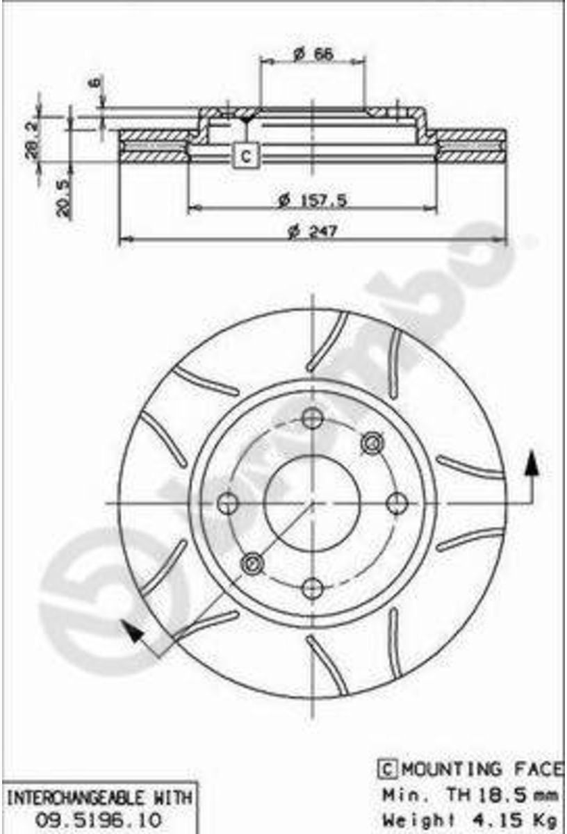 Bremsscheibe BREMBO 09.5196.75, vorne, geschlitzt, belüftet, 1 Stück
