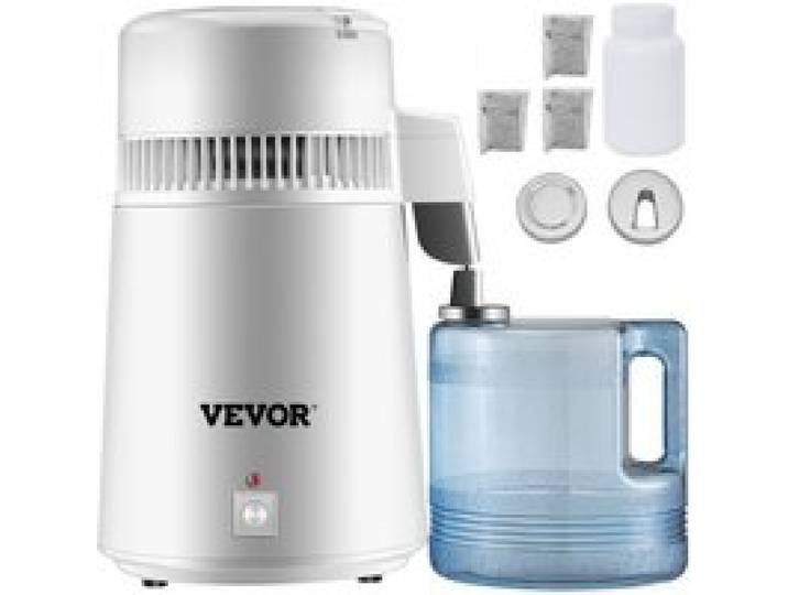VEVOR Distillateur d'eau 4L Machine à Eau Distillée 750 W en acier inoxydable, Purificateur d'eau 1 L/h pour les Hôpitaux /les Laboratoires/les Cliniques /les Maisons