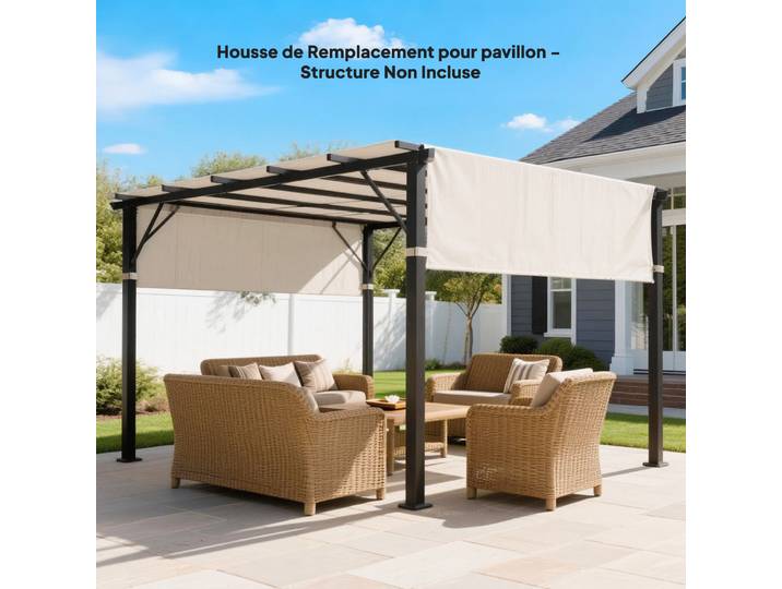 Outsunny 2 Toiles Rétractables 4,9x1,2m Pergola 3x3m Kaki UV