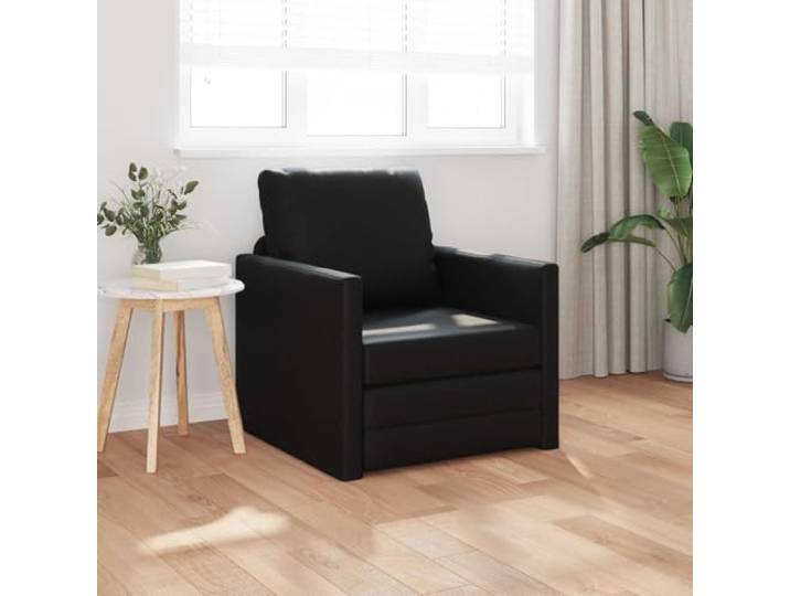 KTHLBRH Schlafsofa 60 cm schwarz Kunstleder Gestell aus kompensiertem Metall, umwandelbar, Kissen waschbar, 110 kg Tragkraft