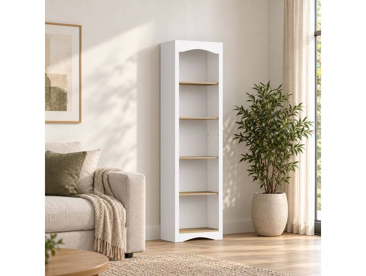 HOMCOM Bibliothèque Arquée 5 Niveaux Blanc Chêne 50x183cm