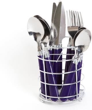 Gibson Sensations II 16 Piece Stainless Steel Flatware Set with Cobalt Handles and Chrome Caddy