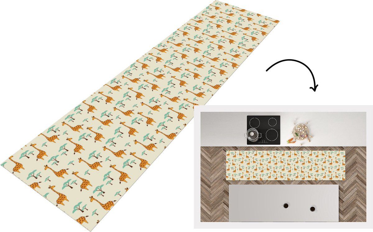 KitchenYeah Keukenloper met Giraffe Dierenpatroon - Vinyl - 200 x 50 cm