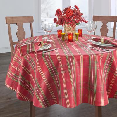 Threadmade Shimmering Plaid Holiday Christmas Tablecloth