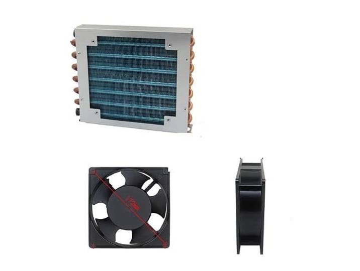 Kleiner Shell-Kondensator-Kühler-Kühlschrank-Gefrierschrank, luftgekühlter, wassergekühlter Aluminiumlamellen- und Kupferrohr-Wärmetauscher mit Lüfter(D)