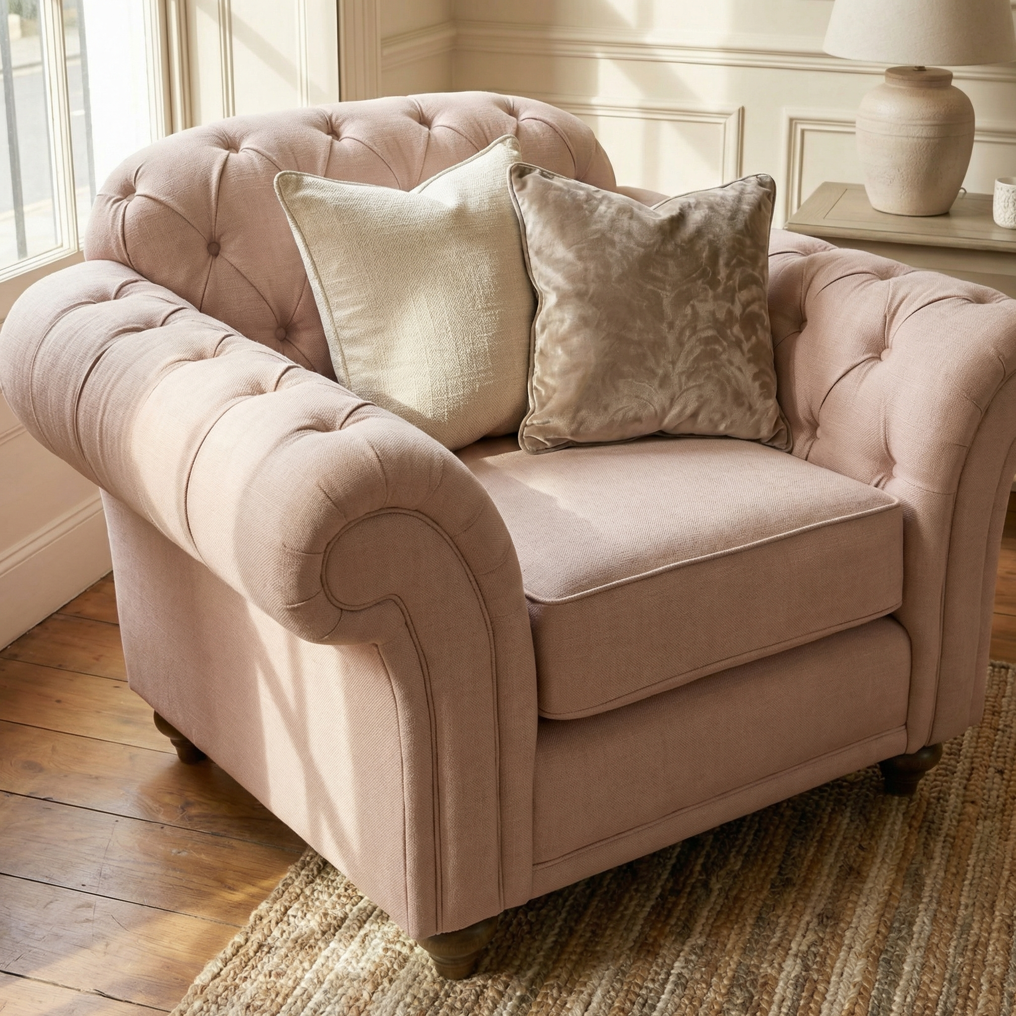Sofa Style Chesterfield Armchair in Dusky Pink