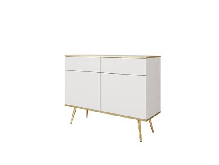3xE Living Kommode 107 cm, Push-to-Open, weiße, goldene Beine, 107 x 39 x 85 cm