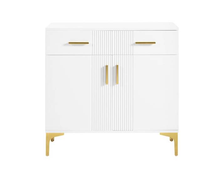 Buffet moderne 80 × 35 × 79 5 cm 2 portes 2 tiroirs poignées et pieds en métal