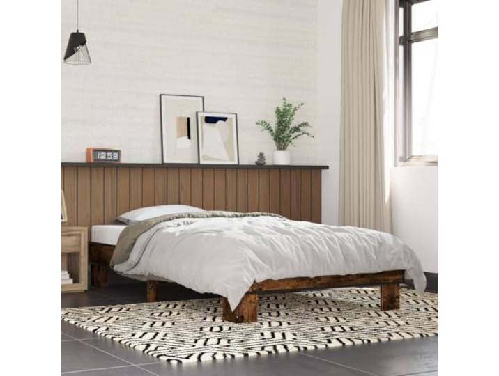 Holzwerkstoff und Metall robuste Stabilität Räuchereiche 100x200 cm Braun Bettgestell Räuchereiche 100x200 cm Holzwerkstoff und Metall stabil Schlafzimmer Möbel Lattenrost ohne Matratze