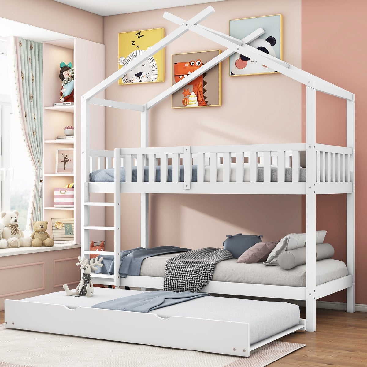 Merax Stapelbed voor kinderen, wit, 90 x 200 cm