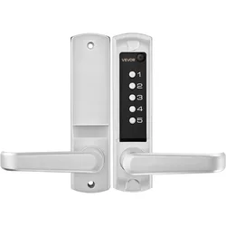 VEVOR Mechanisches Codeschloss mit Einseitigem Tastenschloss (5-stelliger Code), Schlüsselloses Türschloss mit Griff & Automatischer Verriegelung, für Haustüren  Gartentore Garagen Outdoor, Silber
