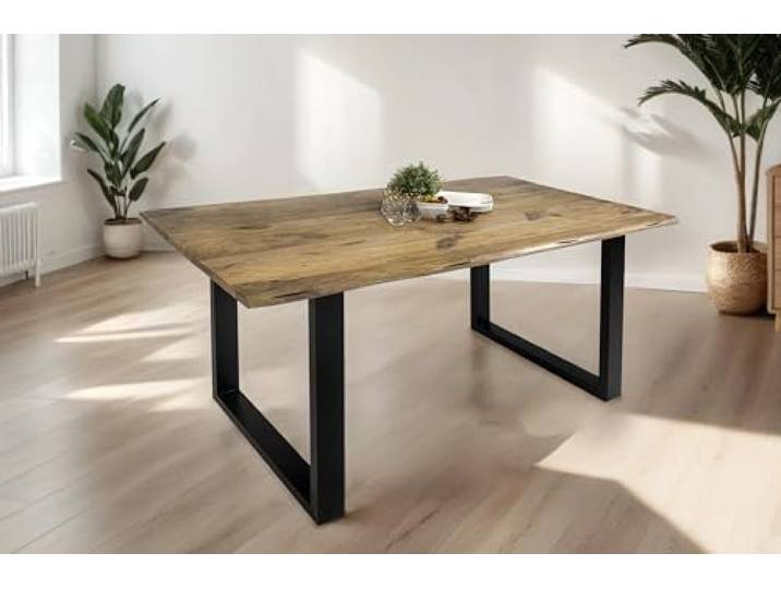 SAM Esstisch Tiger 180x90 cm Mangoholz Natur Vintage Baumkante U schwarz Baumkantentisch massiv, naturfarben, Metallgestell, Esszimmertisch