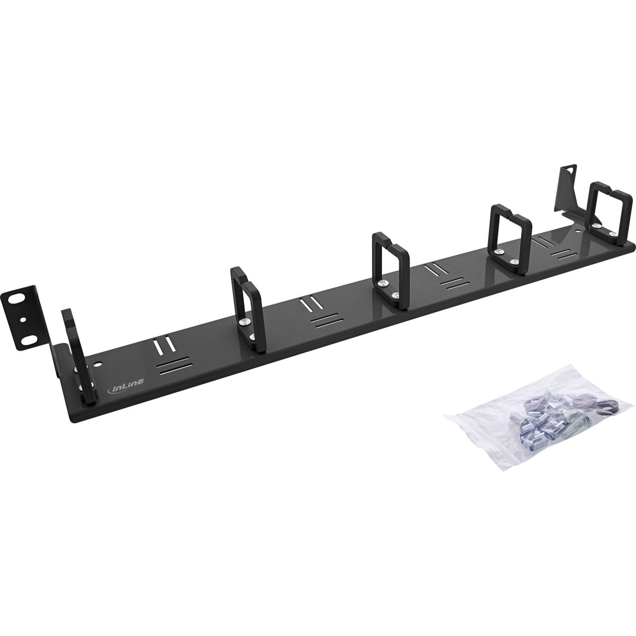 InLine 19" Kabelführungspanel, 5 Kunststoffbügel horizontal, RAL 9005, schwarz