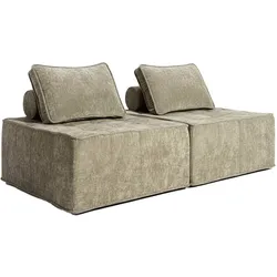 Oviala Business Oviala 2-Sitzer-Modulsofa aus Stoff mit taupefarbenen Kissen