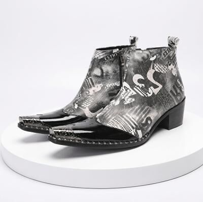 LightInthebox Men's Black Graphic Chelsea Boots – Designer Western Ankle Boots, Statement Cowboy Footwear for Music Festivals, Concerts, Parties and Nightlife