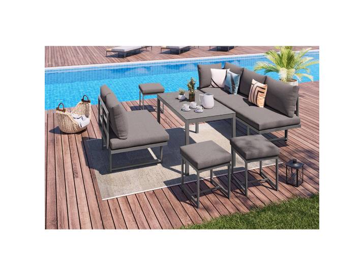 Ambia Garden Gartenset, Anthrazit, Dunkelgrau, 6-teilig, Füllung: Schaumstoff,Polyester, 212.5x74x176 cm, Gartenmöbel, Gartengarnituren, Gartenmöbel-Sets