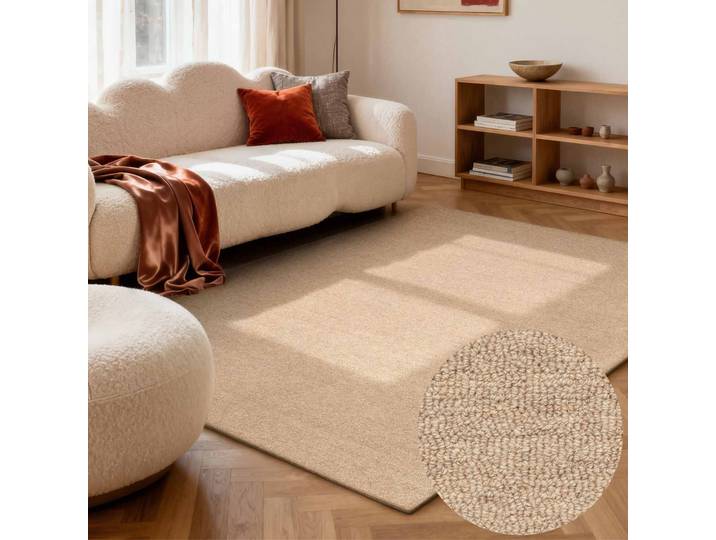 Wollteppich ELLE DECORATION Knots , beige, B:140cm H:13mm L:200cm, Wolle, Teppiche, Wollteppich, Handtuft, Wolle, Feines Bouclé, Wohnzimmer, Schlafzimmer, Natur