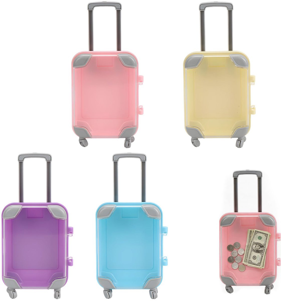 Set van 4 decoratieve mini-miniatuurkoffers als spaarpot en opbergkoffer voor munten, sieraden en kleine accessoires