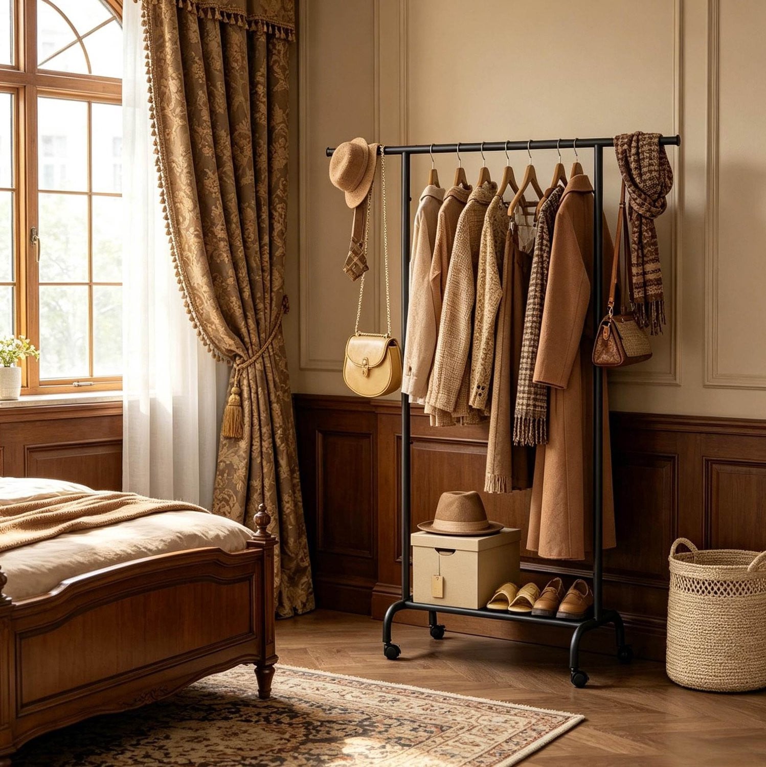 CHICFURN Verstelbaar Kledingrek met wielen en 1 stang - Zwart