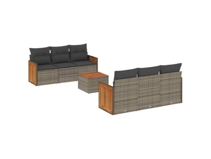 PUGYNBK 7-teiliges Sitzgruppe Rattan PE grau Aufbewahrung mit wasserdichter Tasche, abnehmbare Kissen, modulares Design, Akazientisch
