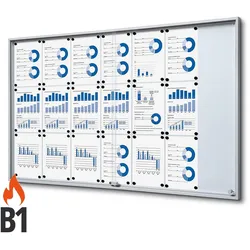 Schaukasten 21 x A4 Alu mit Schiebetüren B1 Brandschutz innen ESG 21x DIN A4