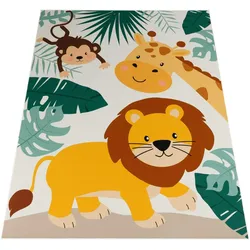 KINDERTEPPICH Waschbar, mit Dschungeltiere‐Muster, Beige, 160 x 220 cm