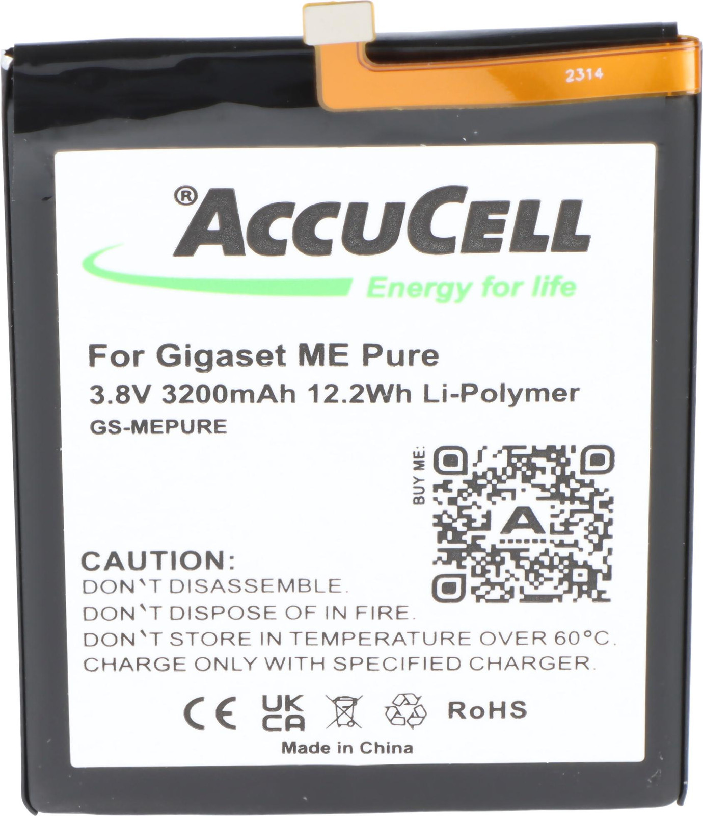 AccuCell Accu voor Gigaset ME Pure, Li-Polymer, 3.8V, 3200mAh, 12.2Wh