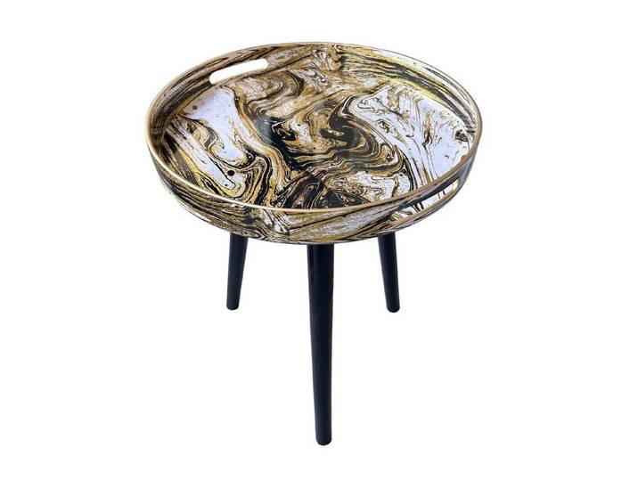 LuxusKollektion Tabletttisch Beistelltisch rund 45cm Marmor-Schwarzgold (1-St)