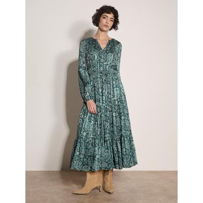 Midikleid APRICOT "Paisleykleid aus Satin", Damen, Gr. 16, grün, Kleider Midikleid, mit metallischem Schimmer