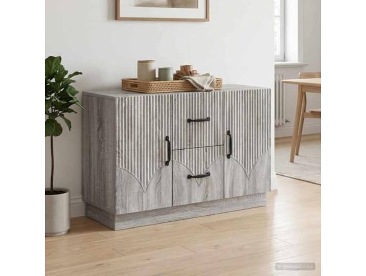 Jkghdrt Sideboard Graues Sonoma 89 x 34,5 x 57 cm Holzwerkstoff Stauraummöbel für Flur, Esszimmer, Wohnbereich, Regalfächer, Türen, robuste Holzwerkstoff-Konstruktion